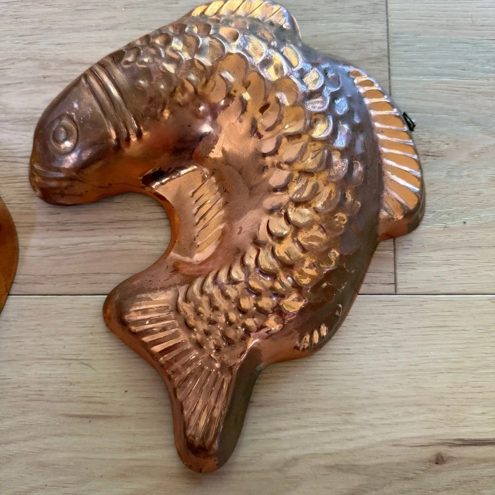 Vintage Copper Molds Set of 3  Copper Fish Grapes Round MCM Kitchen Decor